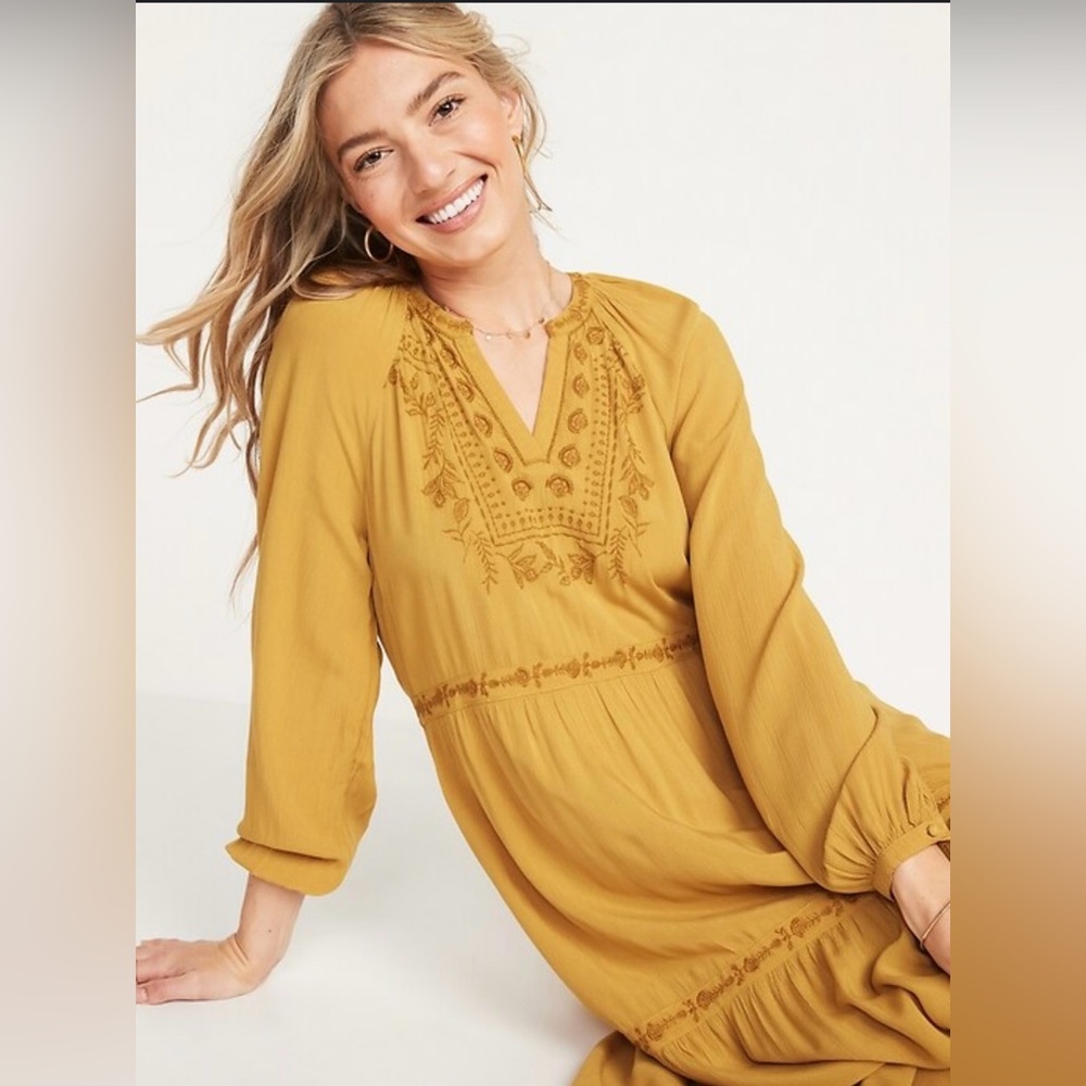 Old Navy Embroidered Tiered-Hem Swing Dress